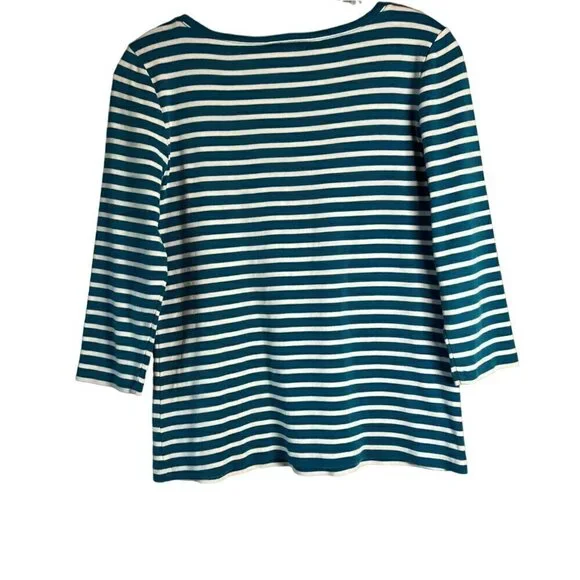 Talbots Green and White Striped Women's Size Large Long Sleeve Tee - Picture 7 of 11